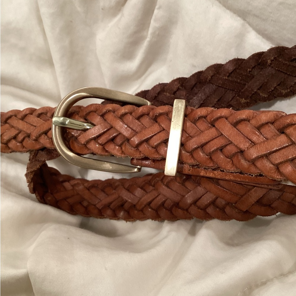 VTG Lands End Genuine Leather Woven Leather Belt Fully Adj